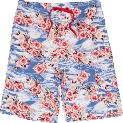 Boys blue hawaiian print swim shorts