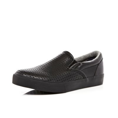 Boys black perforated slip on shoe
