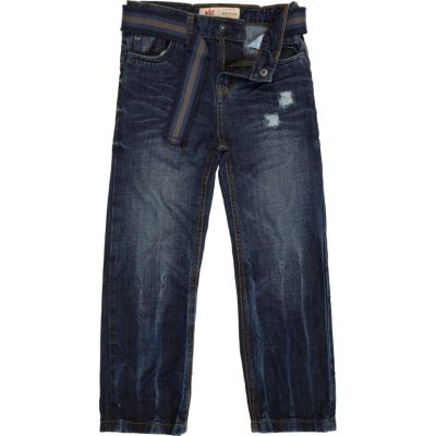 Boys blue distressed jeans with belt