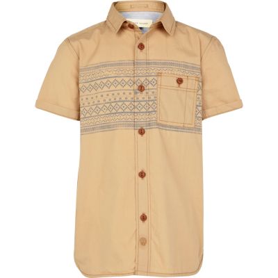 Boys biege aztec print shirt