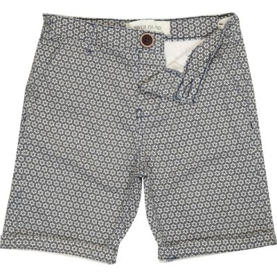Boys navy tile print chino shorts