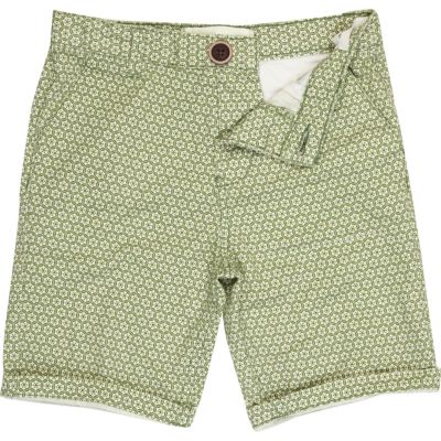 Boys green tile print chino shorts