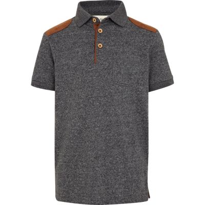 Boys grey shoulder patch polo shirt