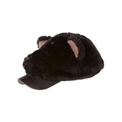 Boys black faux fur bear trucker cap