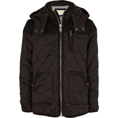 Boys black waxed yoke quilted jacket