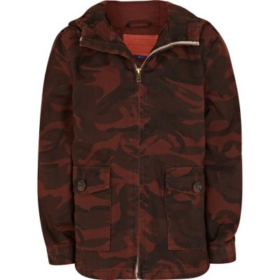 Boys dark red camouflage hooded jacket