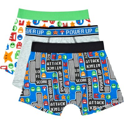Boys blue 3 pack space invaders boxer shorts