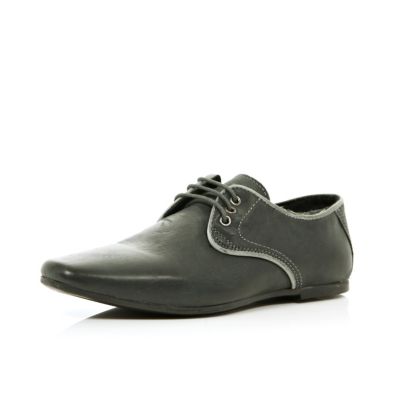 Boys grey leather lace up shoes