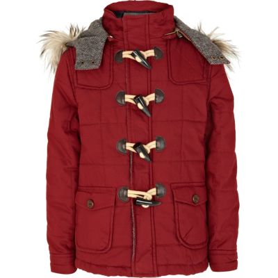 Boys red quilted duffle coat