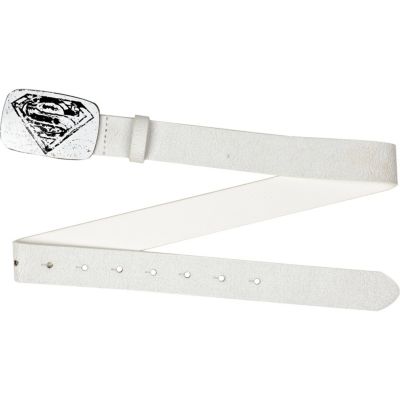 Boys white distressed superman plate belt