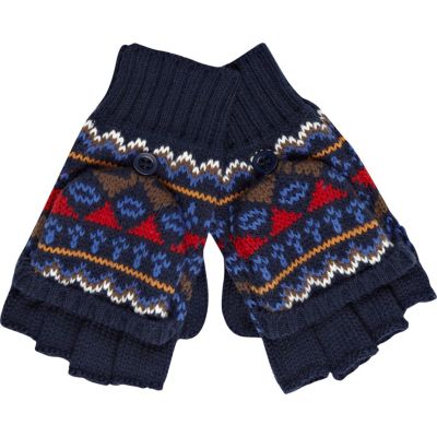 Boys blue fairisle mittens