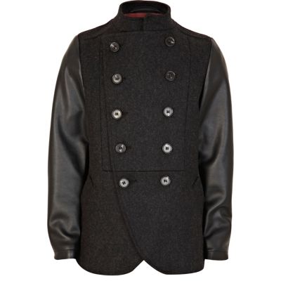 Boys grey PU sleeve military jacket 
