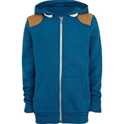 Boys teal shoulder patch hoodie