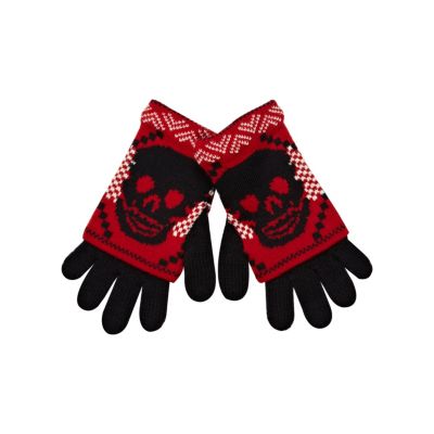 Boys red double layer skull gloves