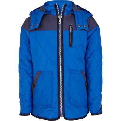 Boys bright blue waxed yoke quilted jacket