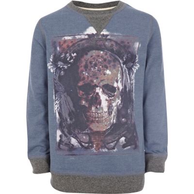 Boys blue marl skull sweatshirt
