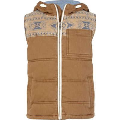 Boys brown aztec yoke gilet