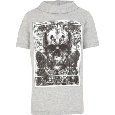 Boys grey creations skull cowl neck t-shirt