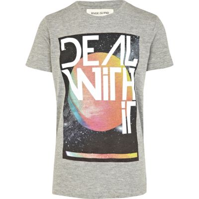 Boys grey marl deal with it t-shirt