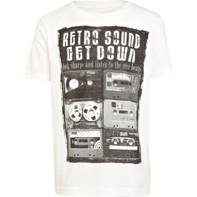 Boys white retro sound print t-shirt