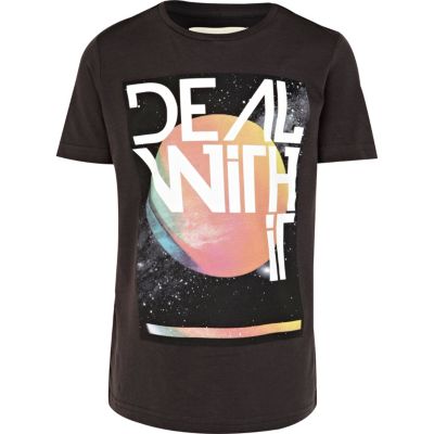 Boys black deal with it t-shirt