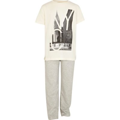 Boys grey NYC pyjama top and bottoms set