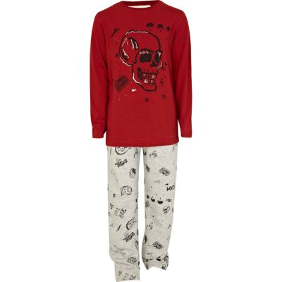 Boys red skull pyjama top and bottoms set