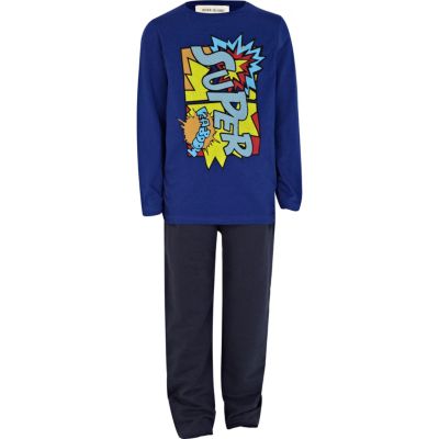 Boys blue super pyjama top and bottoms set