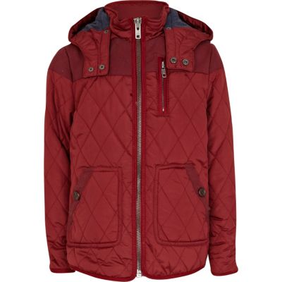 Boys red waxed yoke quilted jacket