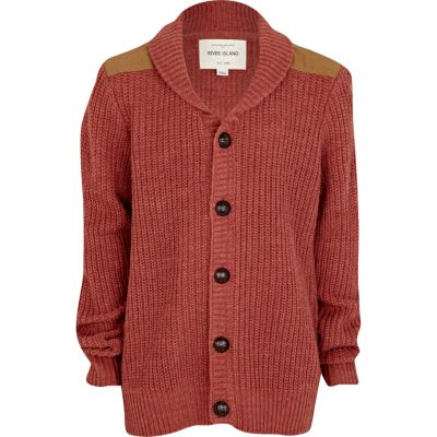 Boys red shoulder patch cardigan 