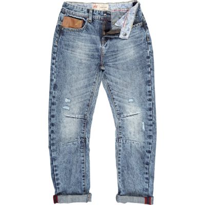 Boys blue light wash distressed jeans