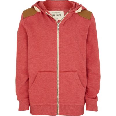 Boys red marl shoulder patch hoodie