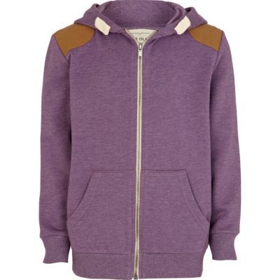 Boys purple marl shoulder patch hoodie