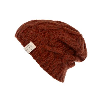 Boys rust cable knit beanie hat