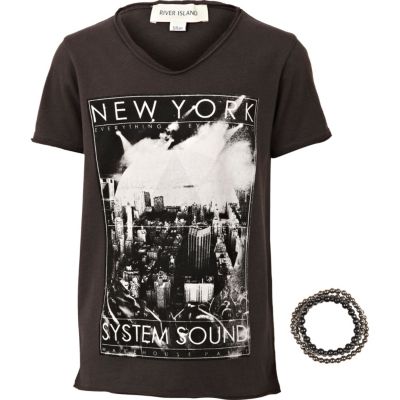 Boys grey New York sound system t-shirt set
