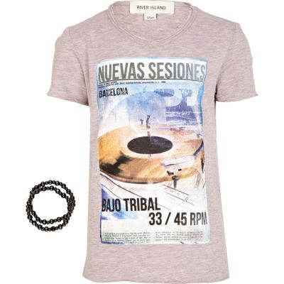 Boys purple marl nuevas t-shirt and bracelet