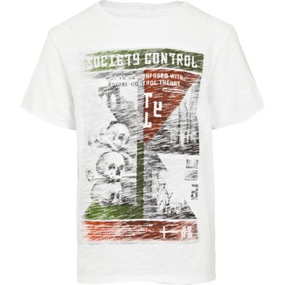 Boys white society control t-shirt