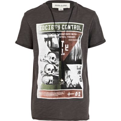 Boys grey society t-shirt with necklace