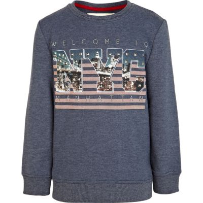 Boys navy studded NYC sweatshirt