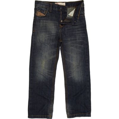 Boys blue dark wash straight jeans