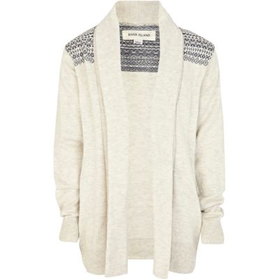 Boys ecru jacquard waterfall cardigan