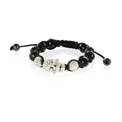 Boys black bling skull beaded bracelet