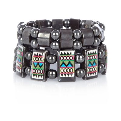 Boys grey two pack aztec bracelets