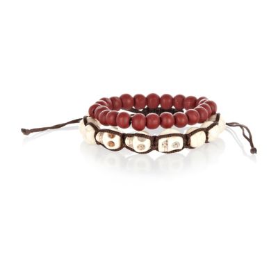 Boys ecru two pack skull bead bracelets