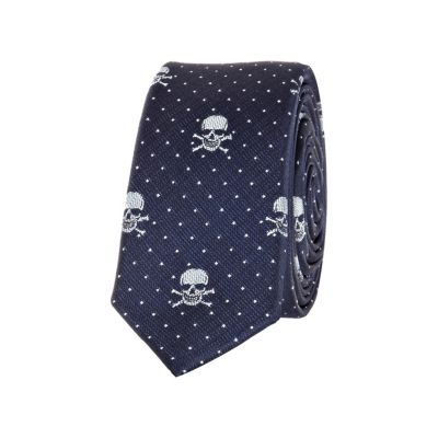 Boys navy skull print tie