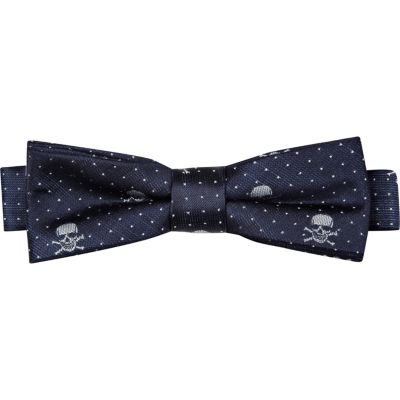 Boys navy skull print bow tie