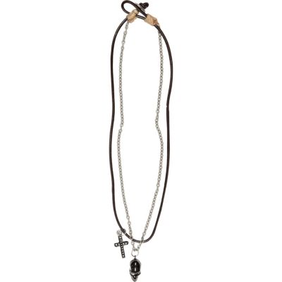 Boys grey multi strand skull necklace