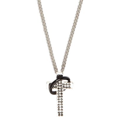 Boys silver tone studded cross necklace
