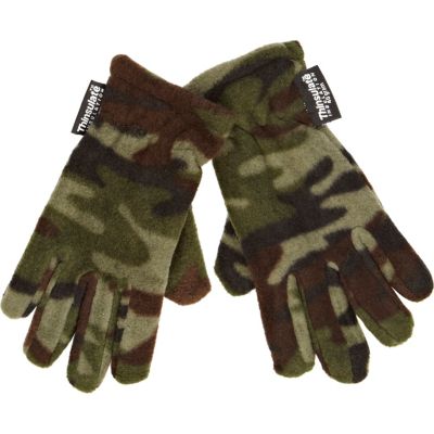 Boys khaki camouflage fleece gloves