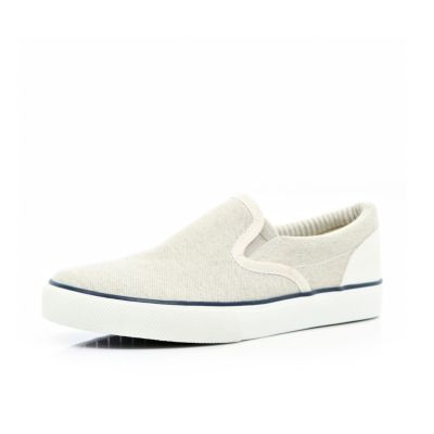 Boys ecru slip on plimsolls